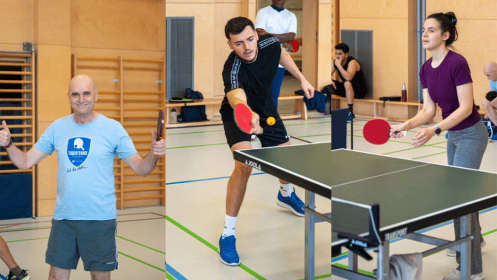 Tischtennis Action an jeder Platte: In unserer Halle von Tischtennis Hobby Wien wurde bei jeder Runde des Ringerl Turniers voll durchgestartet. Ein lebendiges Bild, das zeigt, wie viel Energie und Gemeinschaft beim Rundlauf in Wien entstehen kann.