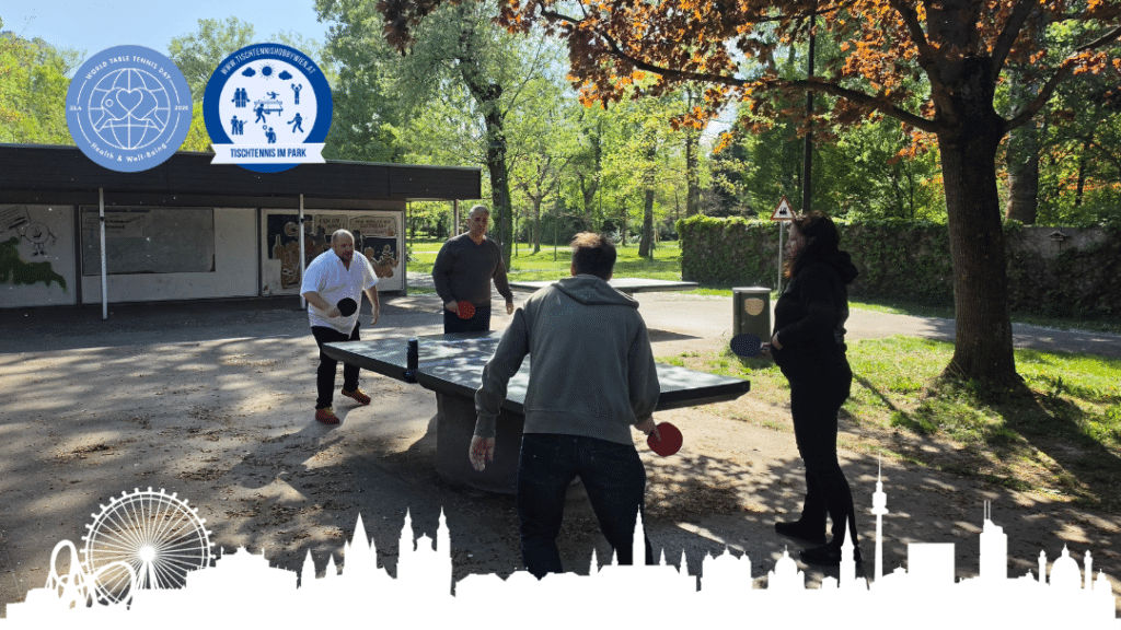 Tischtennis im Park: Die spannende Bezirks-Challenge „Bezirk gegen Bezirk“ beim World Table Tennis Day im Wiener Donaupark.