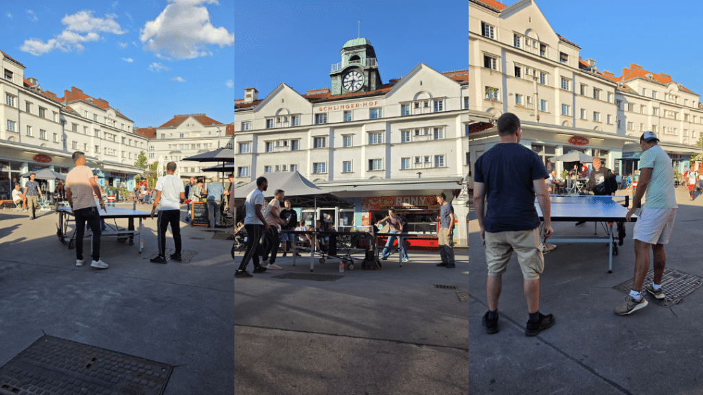 Tischtennis erobert Wien: Tischtennis nach der Arbeit am Schlingermarkt in Wien Floridsdorf.