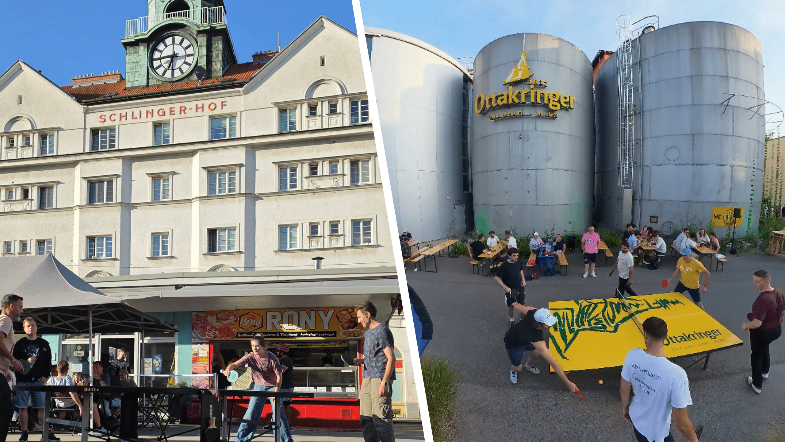 Tischtennis erobert Wien: Eine Tischtennisplatte als lebendiger Treffpunkt für Begegnung und Sport im Wiener Grätzl.