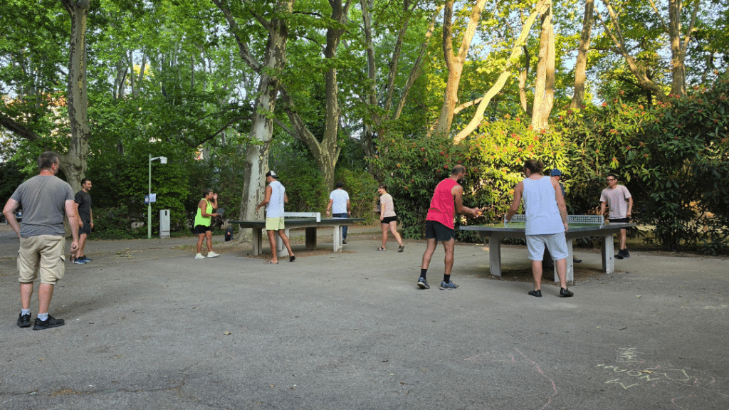 Tischtennis für alle! Gemeinsam Tischtennis spielen im Park – Spaß garantiert.